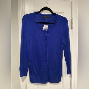 NWT Jones New York Long Leave Royal Blue Silk Blend Knit Button Cardigan Size S